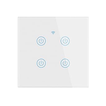 Tuya Smart WiFi Touch Light Switch EU No Neutral Wire Required Wall Switch Compatible with Voice Control White 4 Gang
