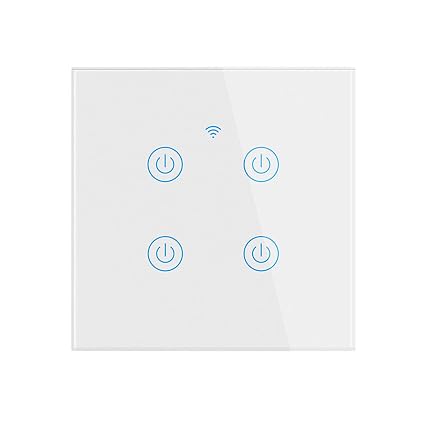 Tuya Smart WiFi Touch Light Switch EU No Neutral Wire Required Wall Switch Compatible with Voice Control White 4 Gang