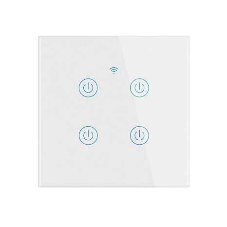 Tuya Smart WiFi Touch Light Switch EU No Neutral Wire Required Wall Switch Compatible with Voice Control White 4 Gang
