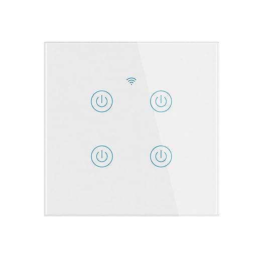 Tuya Smart WiFi Touch Light Switch EU No Neutral Wire Required Wall Switch Compatible with Voice Control White 4 Gang