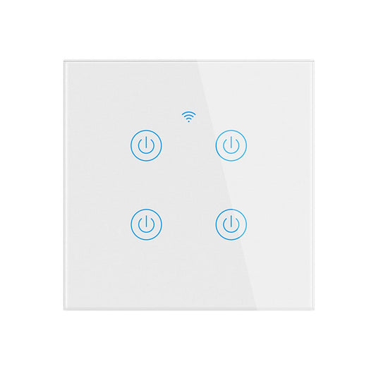 Tuya Smart WiFi Touch Light Switch EU No Neutral Wire Required Wall Switch Compatible with Voice Control White 4 Gang