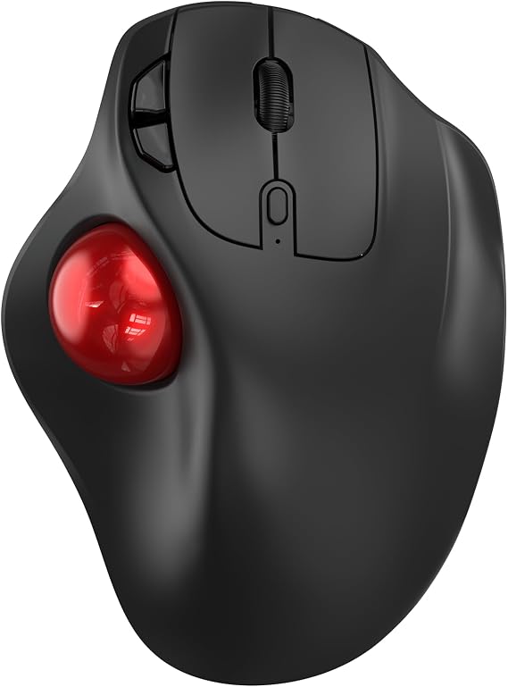 EDJO Wireless Trackball Mouse, Ergonomic Mouse with 30° Tilt, 5 DPI, Red