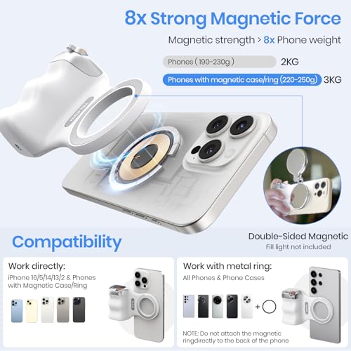 Magnetic Phone Camera Grip,Shooting Holder Selfie Handle Snap(White)