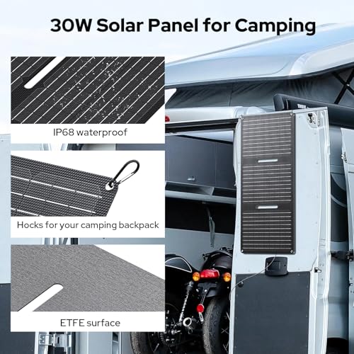 ENOFLO 30W Solar Panel Charger YT30 Foldable Solar Panel IP65 Waterproof Solar Charger with QC3.0 USB & DC Output(10 Connectors) 24% High Efficiency for Outdoor Camping - Image 4