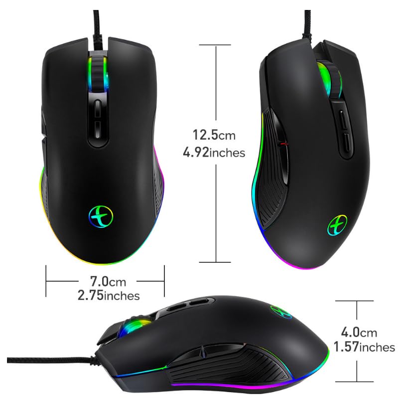 Wired Gaming Mouse USB C, Quiet Clicking, 4 Color LED RGB Backlighting,Optical Type C Mice with 5.9ft Cable,3200D-PI 7 Buttons Ergonomic Mouse for Phone PC,Computer,Laptop,Desktop, Mac,Surface,Tablets