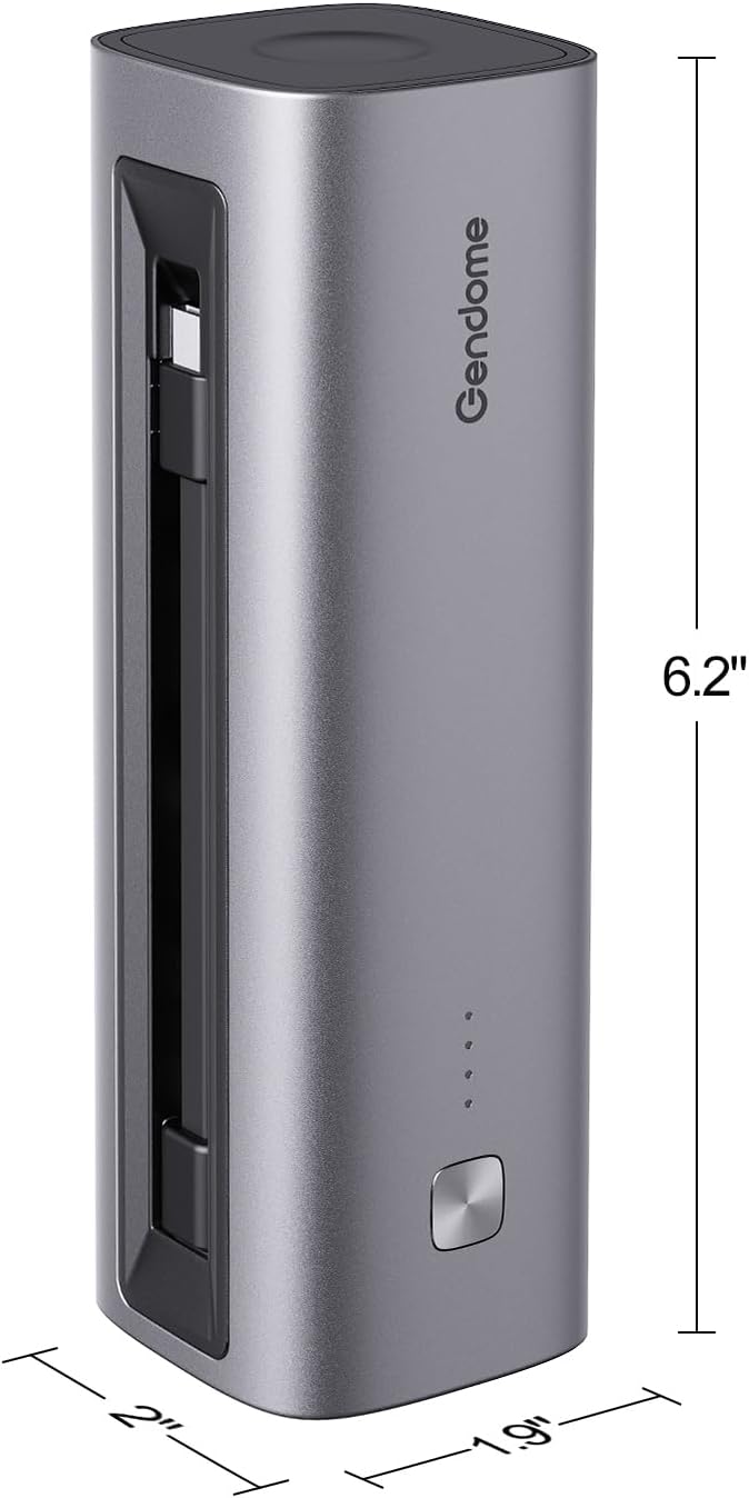 GENDOME Portable Charger LiFePO4 Battery, QC3.0 & PD3.0 22.5W Fast Charging, 15000mAh Portable Power Bank Built in USB C Cable, Travel Essential Backup Battery with USB-C in/Output