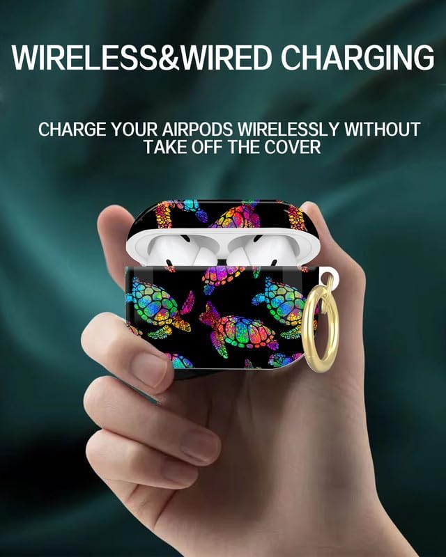 Compatible with AirPod Pro 2nd/1st Generation Case Cover with Key Chain,Full Protective Shockproof Wireless Headphone Case for Airpod Pro 2023/2022/2019(Neon Turtle)