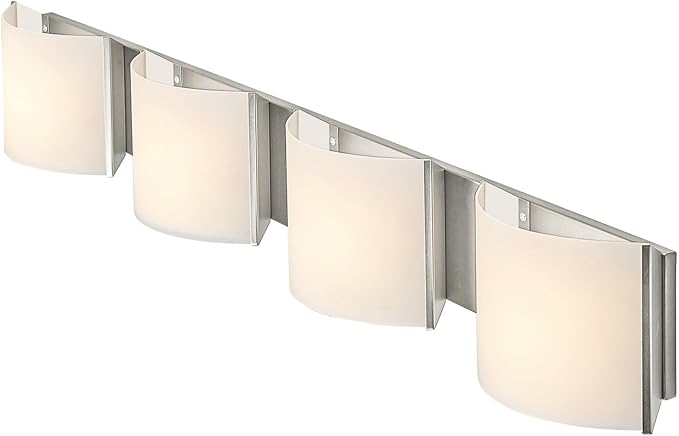 LED Wall Sconce Lights Indoor Sconces Wall Lighting LED Vanity Lights, Brushed Nickel 4 Light Bathroom Vanity Light Fixtures with White ABS Shade for Hallway Bedroom Living Room