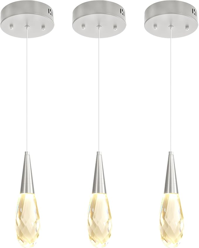 Pendant Light Kitchen Islan Silver Mini Crystal Chandelier Modern Hanging Light Fixture for Dining Room, Living Room,Bedroom, Foyer（3-Pack）