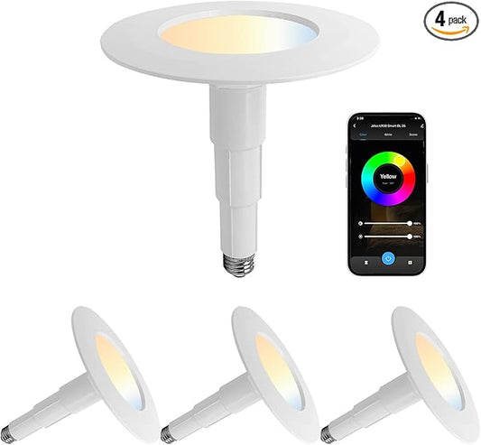 Jolux Smart LED Recessed Lighting 6 Inch RGBCW Color Changing, 12W 800LM LED Downlight, Alexa Google Assistant Compatible, 4Pack