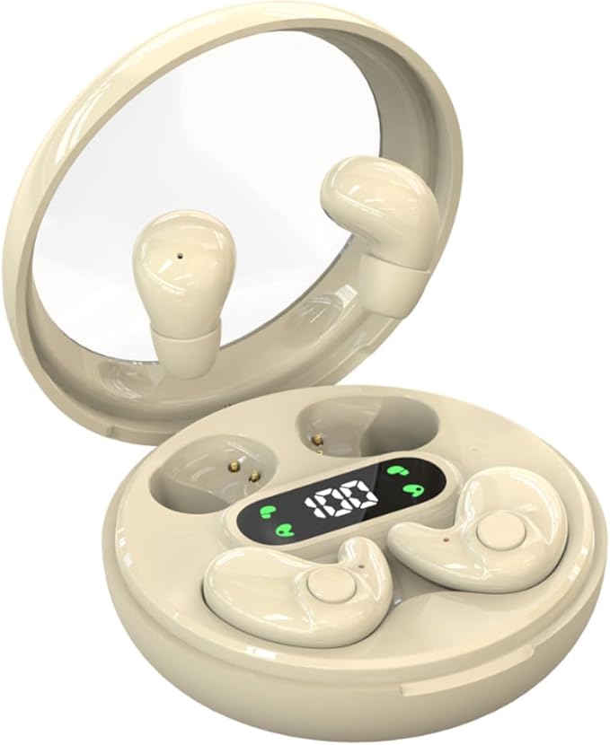 2-Pack Invisible Sleep Earbuds,Bluetooth 5.4 Ultra-Mini Stylish Headphones for Sleep,Comfortable Blocking Noise,Small mini Invisible Wireless Earbuds for Sleeping-Khaki