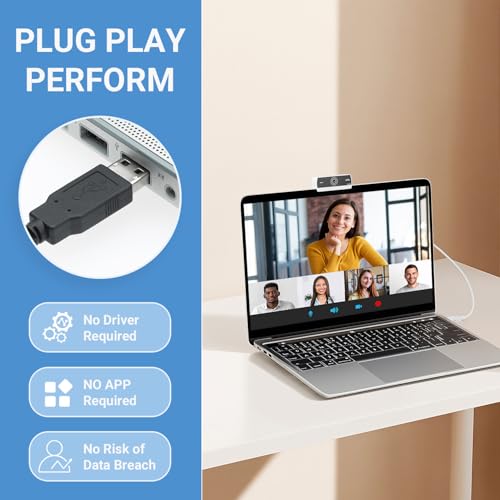 Webcam for PC,HD 1080P USB Plug-and-Play Computer Web Camera, HighDefinition Webcam for Desktop Laptop,Ideal for Online Class, Video ConferenceLive Streaming & Gaming