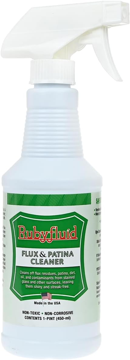 Flux & Patina Cleaner - 16 oz Spray Bottle | Water-Based Non-Toxic Cleaner for Removing Flux Residue, Patina, Dirt & Oil | Non-Corrosive for Stained Glass & Metal Surfaces | Made in USA