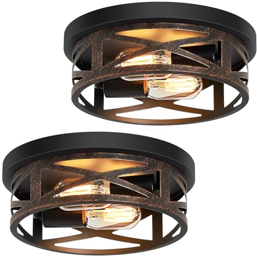 ZHU YAN 2 Pack Flush Mount Ceiling Light,Farmhouse Hallway Lighting Fixtures,Industrial Light Fixtures Ceiling Mount for Kitchen,Entryway,Bedroom,E26 Base