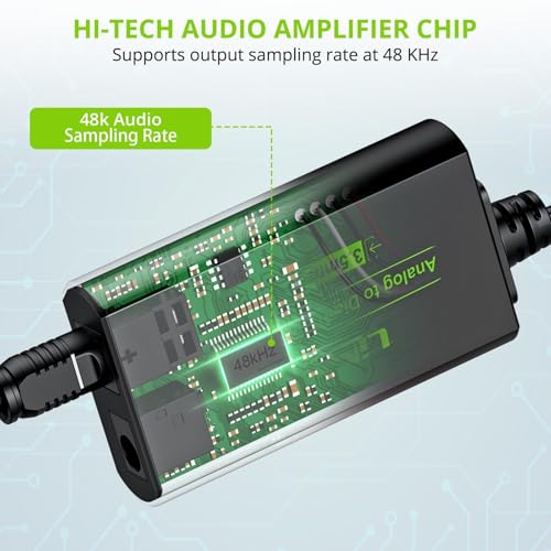 LiNKFOR 3.5mm to SPDIF Converter Analog to Digital Audio Adapter for Enhanced Sound Toslink Optical Output 3.5mm to Optical with Optical Cable for Amplifiers & Soundbars