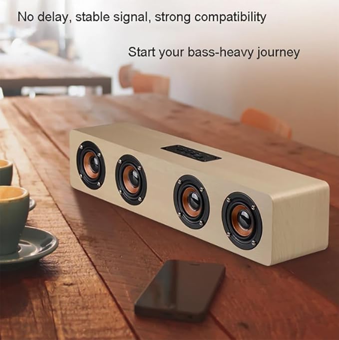 12W Professional Stereo Home Theater Wireless Wooden Speaker Natural Wooded Material 3D Stereo Wireless HiFi 4 Speakers Rechargeable Bass Effect Sound Bar for PC TV Mobile