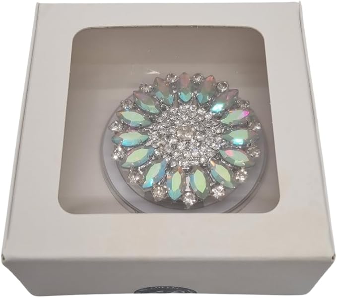 Magnetic Phone Grip Stand, Compatible with MagSafe, Adhesive Metal Ring Included for Non-MagSafe Cases, Expanding Holder and Kickstand, Pearl and Crystal Design (Iridescent Aurora Sunburst)