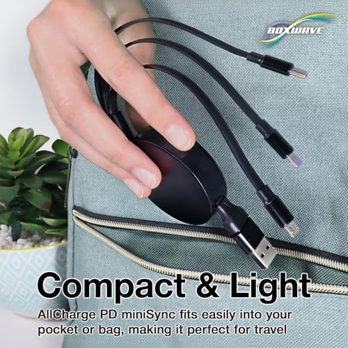 BoxWave Cable Compatible with Blackview Active 8 Pro - AllCharge PD miniSync (100W), Retractable High-Speed Charging Portable USB Cable - Jet Black