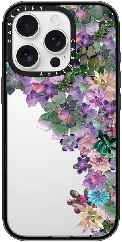 CASETiFY Compact iPhone 16 Pro Case [4 ft. 2X Military Grade Drop Protection/Slim/Lightweight] - My Succulent Garden - Clear Black