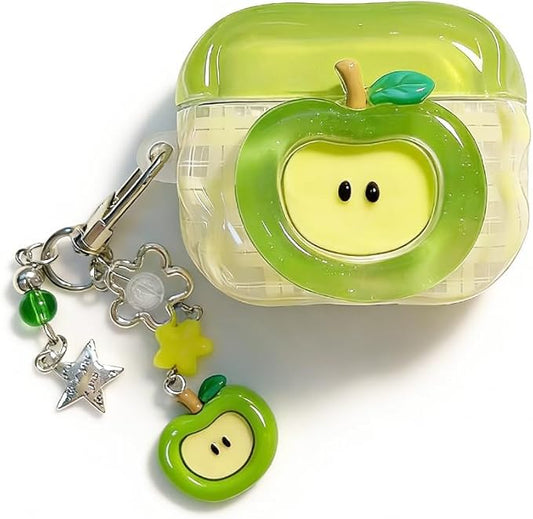 for AirPods Pro 3 Case 2025 - Cute 3D Red Apple Design Air pod Pro 3 Cove with Apple Pendant Keychain,Soft Shockproof Silicone Cover, for Girls Women（Green）
