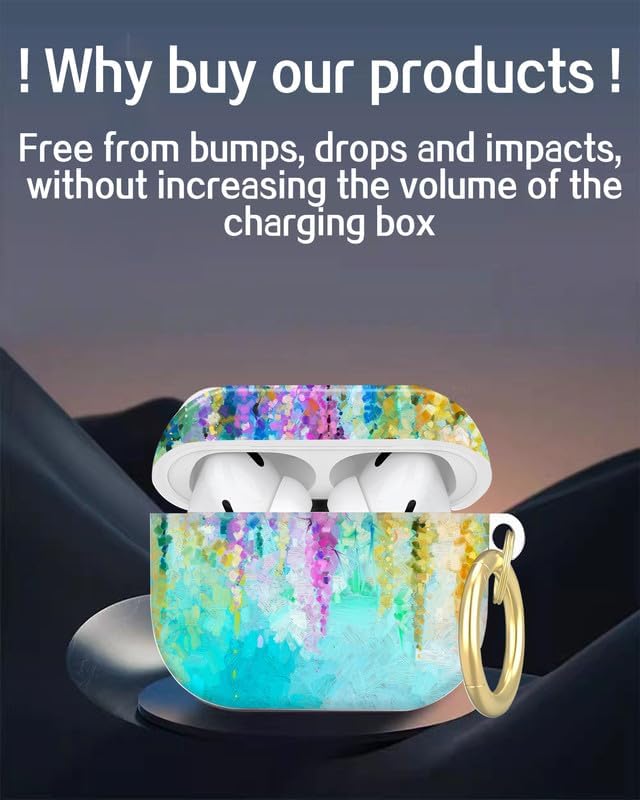 Compatible with AirPod Pro 2nd/1st Generation Case Cover with Key Chain,Full Protective Shockproof Wireless Headphone Case for Airpod Pro 2023/2022/2019(Oil Painting of Flowers)
