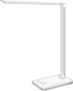White crown LED Desk Lamp Dimmable Table Lamp Reading Lamp with USB Charging Port, 5 Lighting Modes, Sensitive Control, 30/60 Minutes Timer (White, First-Generation) - Image 1