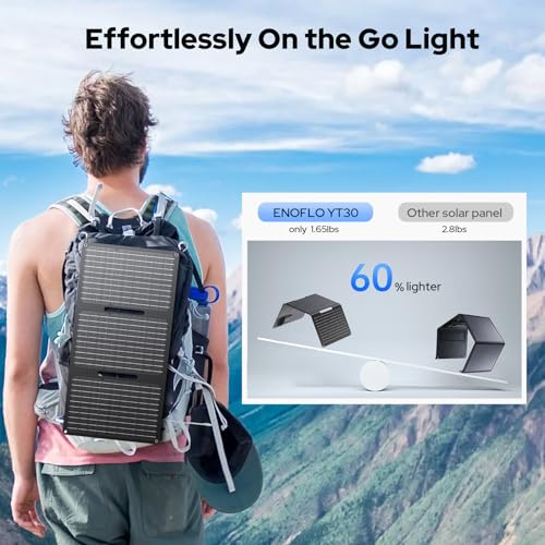 ENOFLO 30W Solar Panel Charger YT30 Foldable Solar Panel IP65 Waterproof Solar Charger with QC3.0 USB & DC Output(10 Connectors) 24% High Efficiency for Outdoor Camping - Image 3