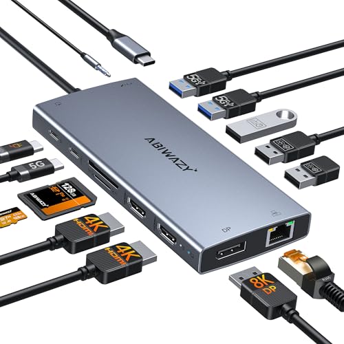 USB C Docking Station Dual Monitor, ABIWAZY 15 in 1 | Computer Accesso - Image 2