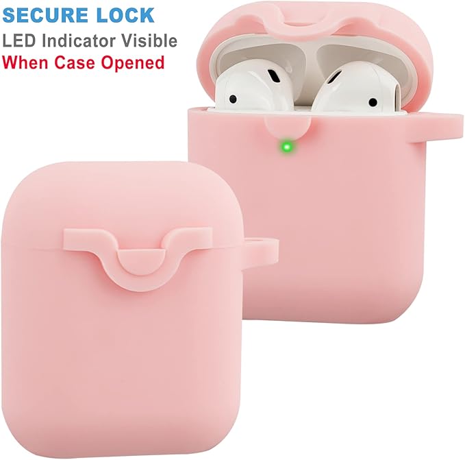 Secure Lock Silicone Case Compatible AirPods Case 1 & 2 with Bling Keychain, Soft Protective Earpod Case Cover Earbuds Cases Women Girls for Apple Air Pod 2 Case - Pink