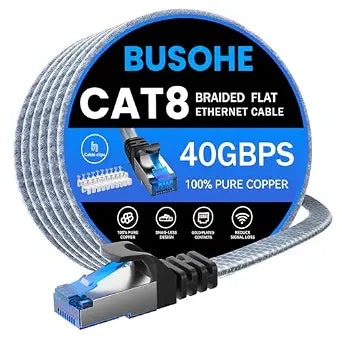 BUSOHE Cat 8 Ethernet Cable 100 FT,40Gbps Shielded Nylon Braided RJ45 Cable