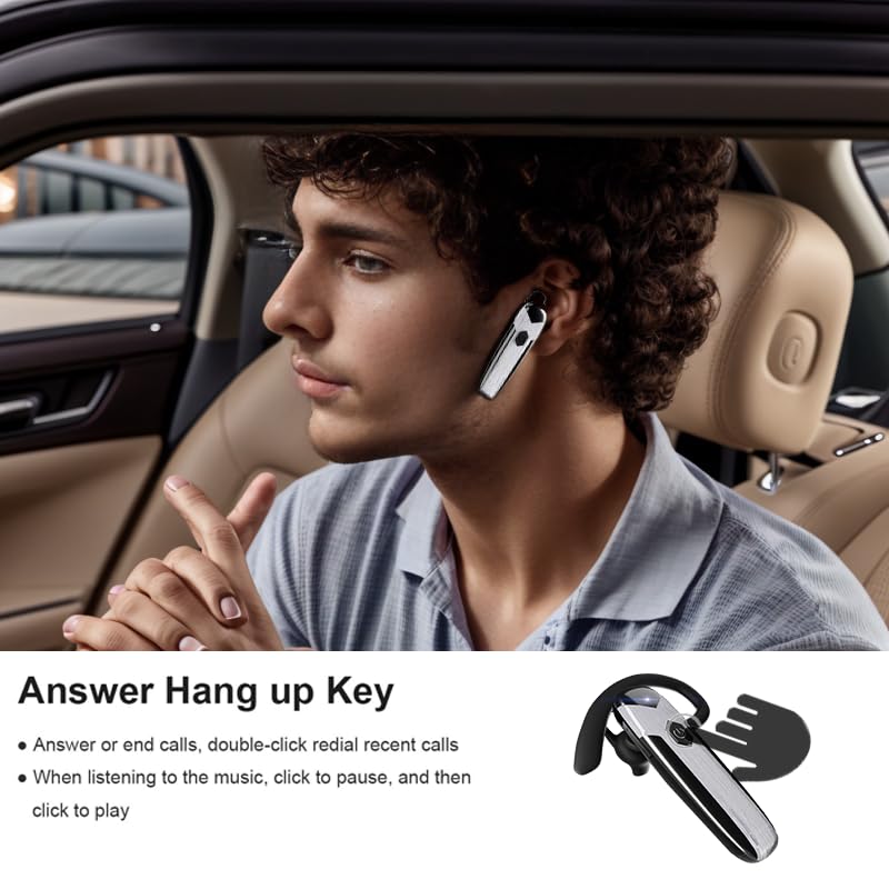 Bluetooth Headset V5.3 Single-Ear Earpiece with Wireless Microphone 48H Battery, Bluetooth Earpiece - Handsfree for Driving/Truck Drivers, Compatible with iPhone, Android, Samsung