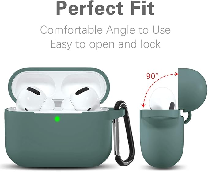 Lerobo Compatible with AirPods Pro Case 2019,Shock-Proof Silicone Skin Full Protective Cover for Airpods Pro 2,Supports Wireless Charging with Durable Carabiner Front LED Visible,Pine Green