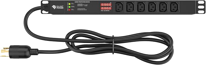 Rack Mount Power Strip - 240V 30A Single Phase PDU with Built-in Surge Protector, Volt & Amp Meter for Data Center - 19” Metal Housing, Ears & Fittings Included, 6’ Cable, 6 Outlets - Image 1