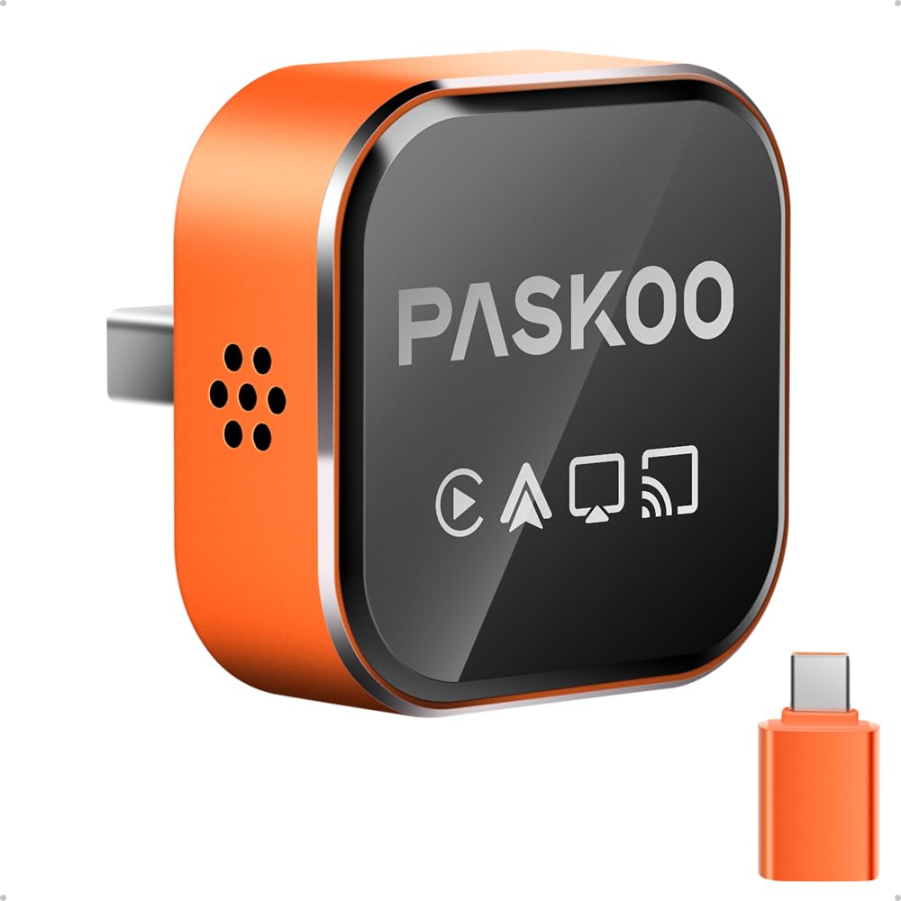 PASKOO Wireless CarPlay Adapter for Apple iPhone & Android Phones, Multi-User Seamless Connection for Convert Wired to Wireless Car Play Adapter, Zero Latency, Plug & Play for 2016+ Vehicles