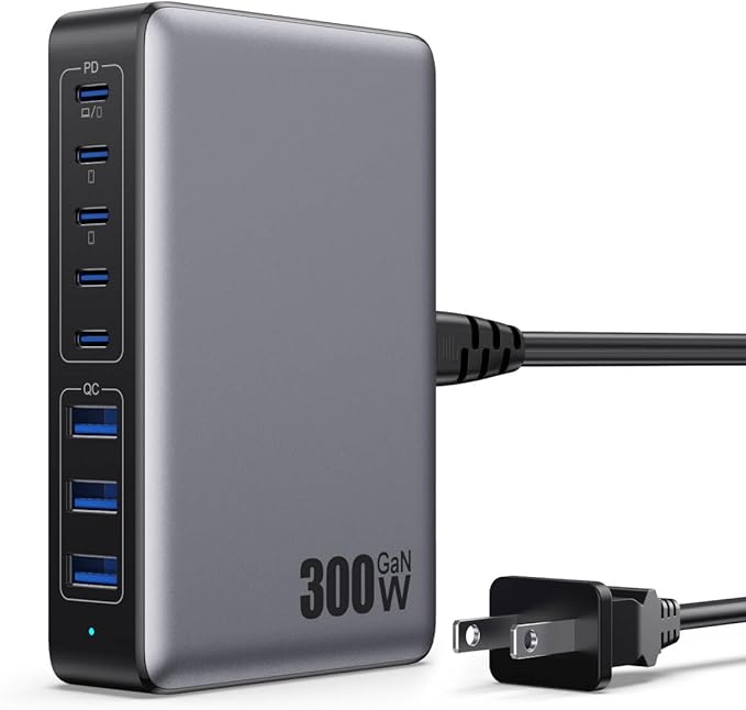 USB C Charger 300W USB C Charger Block,Upgraded GaN IV 8-Port Fast Charging Station Hub,PD 100W Laptop Charging Adapter Compatible with MacBook Pro/Air,DELL,Steam Deck,iPhone 16/15/14,Galaxy S23/22 - Image 8