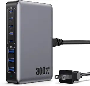 USB C Charger 300W USB C Charger Block,Upgraded GaN IV 8-Port Fast Charging Station Hub,PD 100W Laptop Charging Adapter Compatible with MacBook Pro/Air,DELL,Steam Deck,iPhone 16/15/14,Galaxy S23/22 - Image 1