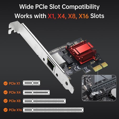 2.5GB PCIe Network Card, 2.5G NIC with RTL8125B Chip, 2.5GBase-T Internal Computer Networking Card, 2500/1000/100Mbps Ethernet Adapter, RJ45 LAN Controller Supports Windows 7/8/10/11/Linux/MAC