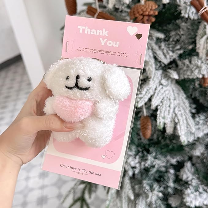 SGVAHY Furry Case for AirPods Pro 2nd/1st Generation Funny Cute 3D Cartoon Plush Design White Puppy Apron Bear Soft Warm Fluffy Cover for Airpods 2 Keychain Anti-Fall Protective Women Girls