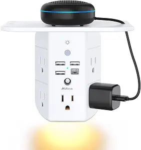Mifaso Outlet Extender with Shelf and Night Light, 1800J Surge Protector