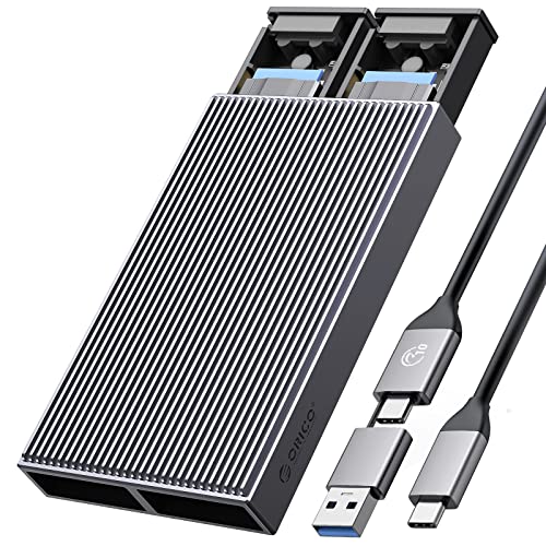ORICO Dual M.2 NVMe SATA SSD Enclosure, USB C to M2 Adapter for M Key PCIe & B+M Key 2230/2242/2260/2280 SSDs,Tool-Free Installation Aluminum SSDs Reader Support Trim and UASP up to 2x4TB-BM2-2SN