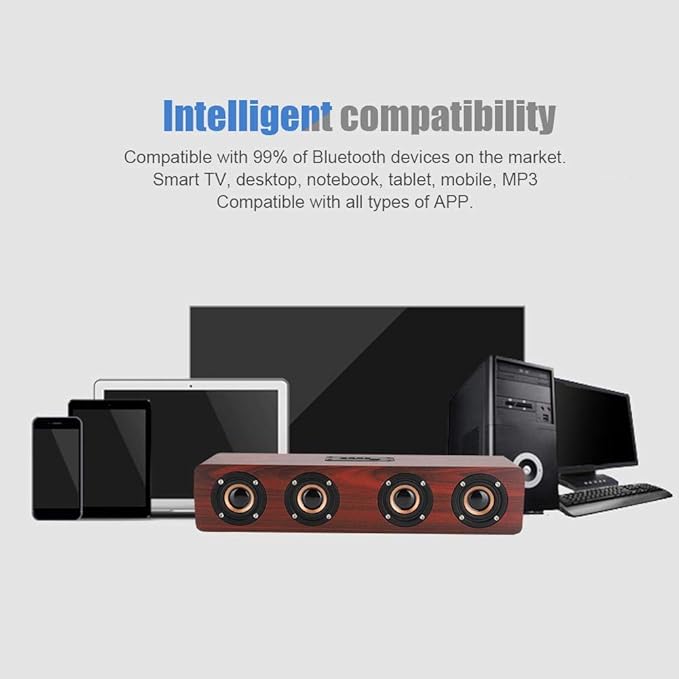 Wooden Bluetooth Speaker, 12W TV Computer Speaker Sound with 4 Bass Subwoofer Support Bluetooth, AUX, TF Card, FM(#1)