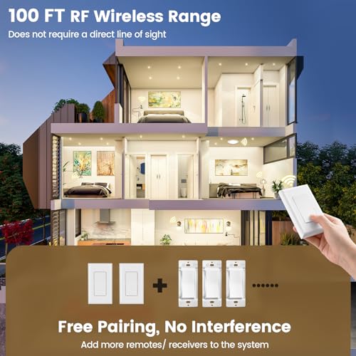 SURAIELEC 3 Way Wireless Remote Light Switch Kit, No Wall Wiring