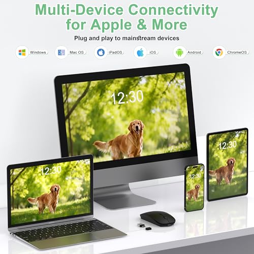 Gizdot-S1 Bluetooth Mouse for Laptop/MacBook Air/Pro & iPad, Wireless Rechargeable Mouse with Type-C, Slim Mouse Jiggler for iMac, 4 Connection Modes, Silent Click, 1600 DPI Compatible Mac OS/Windows