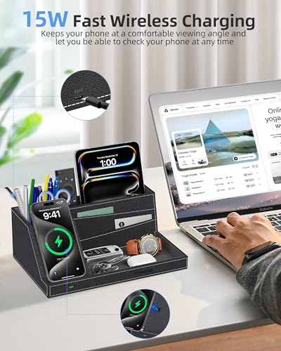 Wireless Charger with Desk Organizer, Fast Charging Station