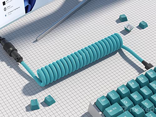 Ranked Coiled Keyboard Cable | Handcrafted Double-Sleeved Braided Cable | USB Type C to A | 5-Pin Aviator Connector for Custom Mechanical Gaming Keyboard | Support Fast Charge 20W (Ranked Blue)