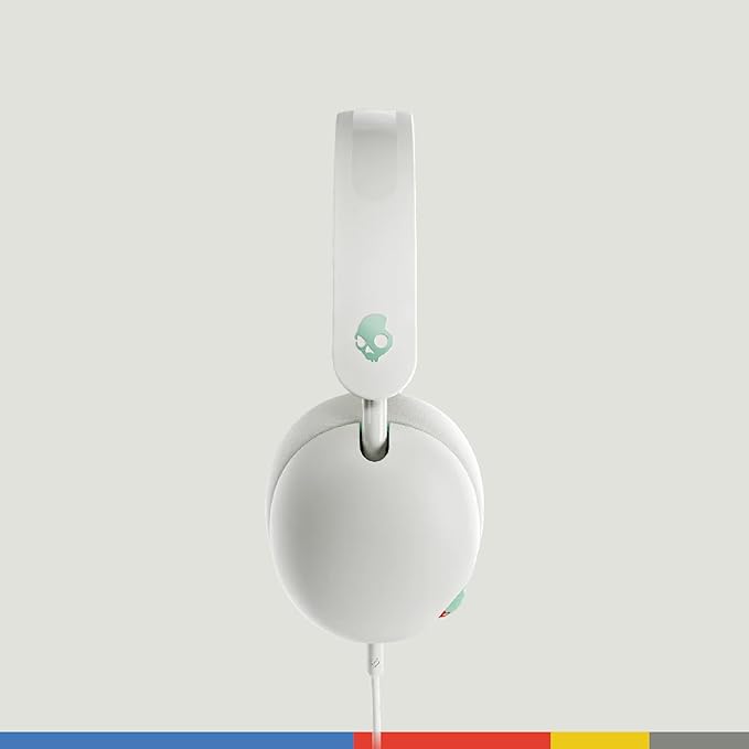 Skullcandy Grom Wired Headphones, Volume-Limiting Audio, Comfortable Over-Ear Fit, Foldable, Designed for Kids 6+, Convenient for Travel with 3.5mm AUX Plug, Built-in Microphone - Bone Seafoam