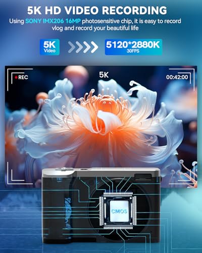 5K Digital Camera 56MP Cameras for Photography Autofocus,10X Optical Zoom