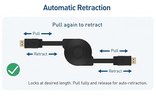 Retractable HDMI 2.0 Cable 1.5m/5ft Length 4K Resolution, Black