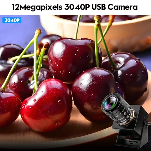 4K Webcam 1080P@120fps USB Steaming Camera with 3.6-10mm Varifocal Manual Lens,12Megapixel UVC Free Driver Compatible Computer, Plug and Play for Conferencing 3D Printer Industrial Security