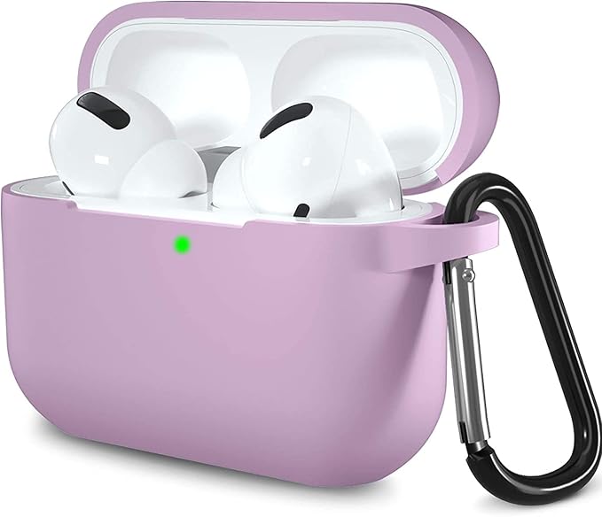 Lerobo Compatible with AirPods Pro Case 2019,Shock-Proof Silicone Skin Full Protective Cover for Airpods Pro 2,Supports Wireless Charging with Durable Carabiner Front LED Visible,Lavender